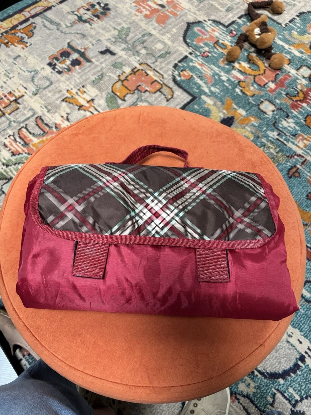 Thirty-One Throw Blanket, Plaid Pattern, Burgundy Brown Multicolor EUC